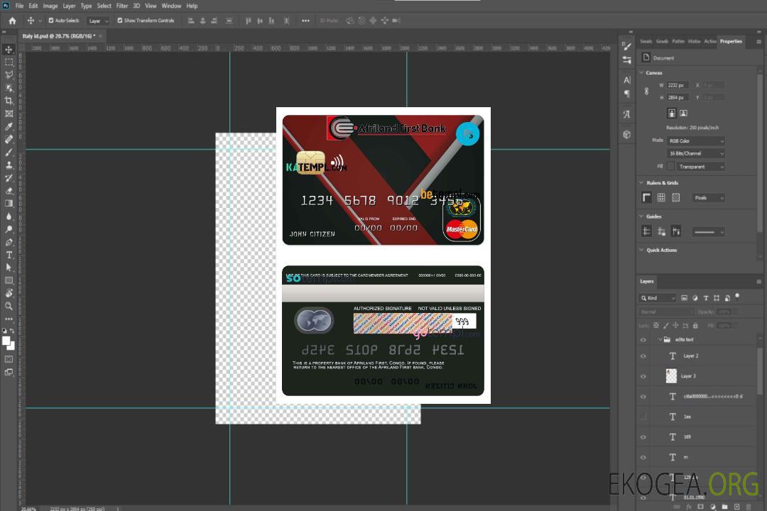 Modèle de carte de crédit Mastercard Congo Afriland First Bank au format PSD, entièrement modifiable template Modèle de carte de crédit Mastercard Congo Afriland First Bank au format PSD, entièrement modifiable template